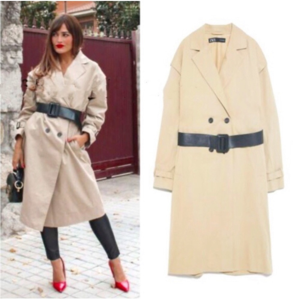 Zara Classic Tan Trench Coat with Black Belt